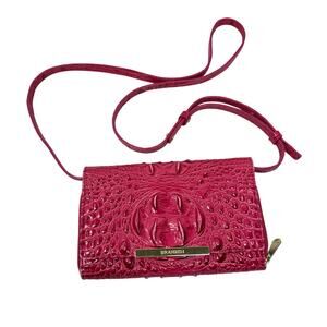 Brahmin Phlox Pink Minuette crocodile crossbody purse mild wear. flap zip pocket